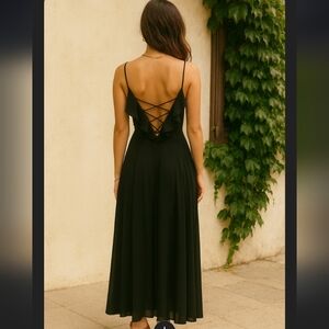 Bill Levkoff Navy Blue Spaghetti Strap Maxi Dress